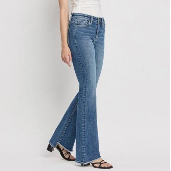 Vervet by Flying Monkey High Rise Slant Hem Flare Jeans Blue Size 25 - Picture 2 of 9